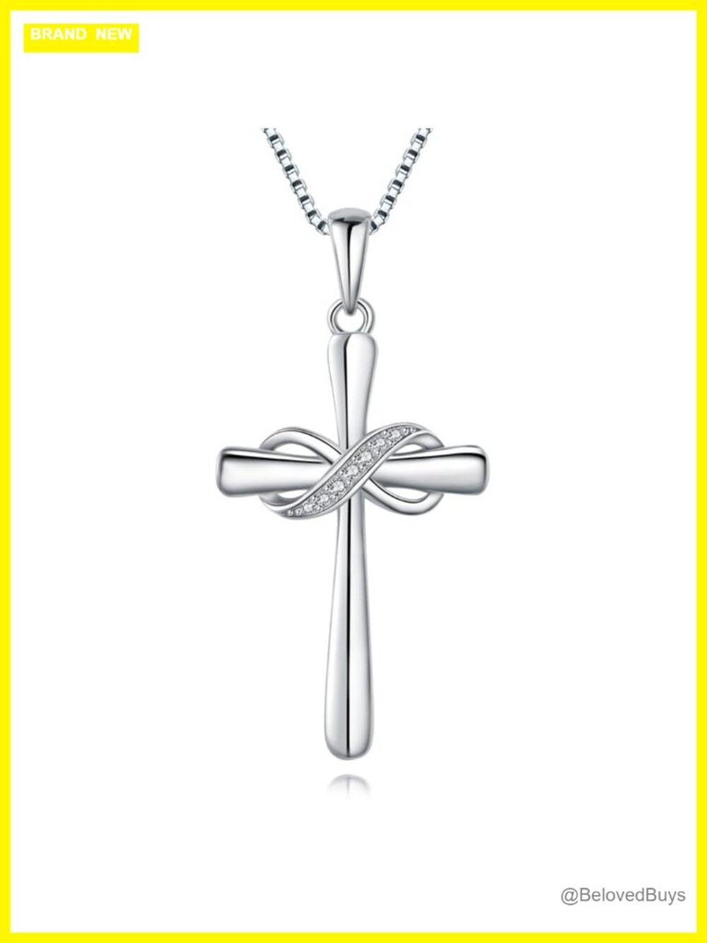 925 Sterling Silver Infinity Cross Pendant Necklace 18+2 Inch Box Chain